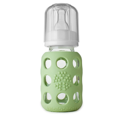 Baby Factory on Glass Baby Bottle With Silicone Sleeve 4oz  120ml  Spring Green