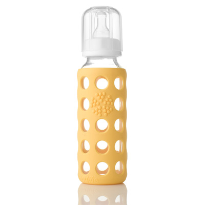 Baby Bottle Accessories on Glass Baby Bottle With Silicone Sleeve 9oz  250ml  Yellow